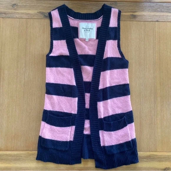y2k Abercrombie & Fitch knit striped long cardigan- Pink and Navy - Size Small - Picture 2 of 11